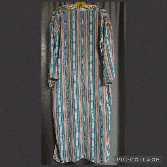 Wrangler Retro Multicolor Aztec Size S EUC Long Duster Kimono Western Boho - Picture 6 of 6
